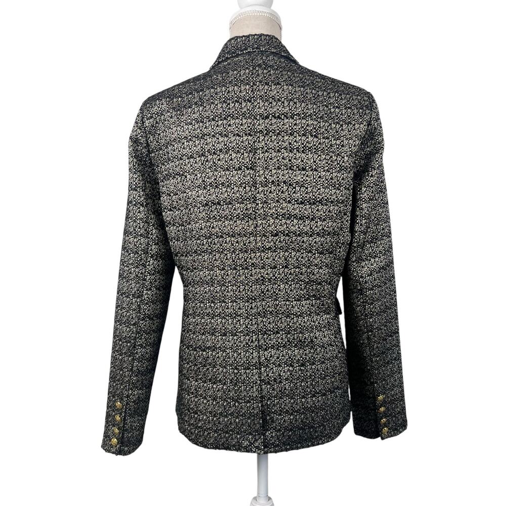 Evereve Black Cream Metallic Tweed Gold Button Blazer Jacket - Picture 2 of 8